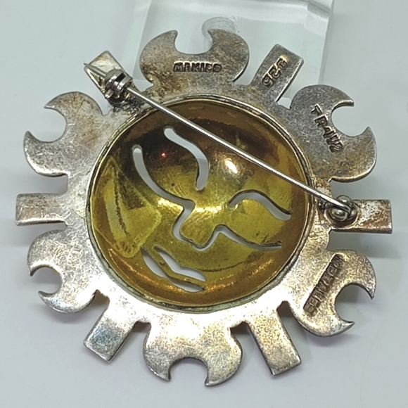 * vintage Taxco Mexico 925 & brass Sun brooch pin - Picture 5 of 8
